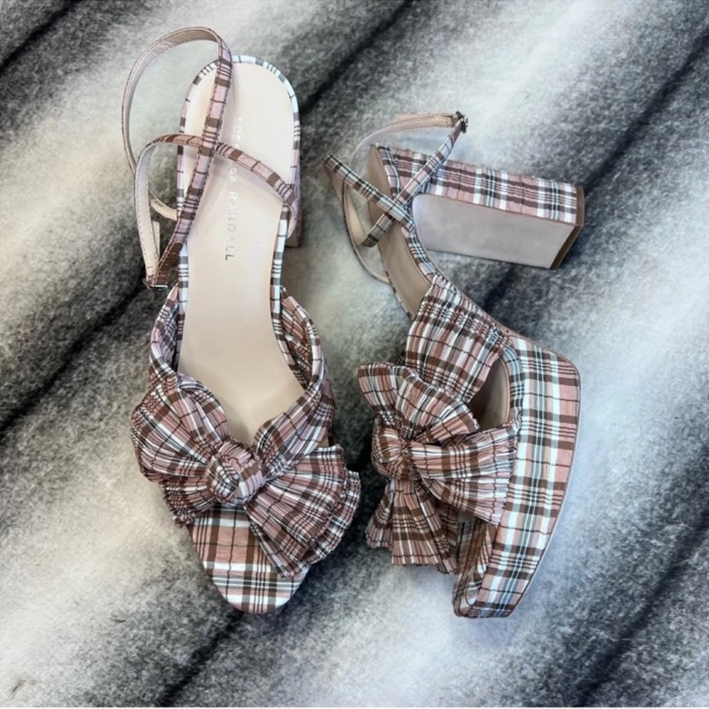 Loeffler Randall Natalia Day Plaid Pleated Platform Sandals Heels
